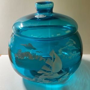 Hand painted Fenton Glass Dish w/Lid